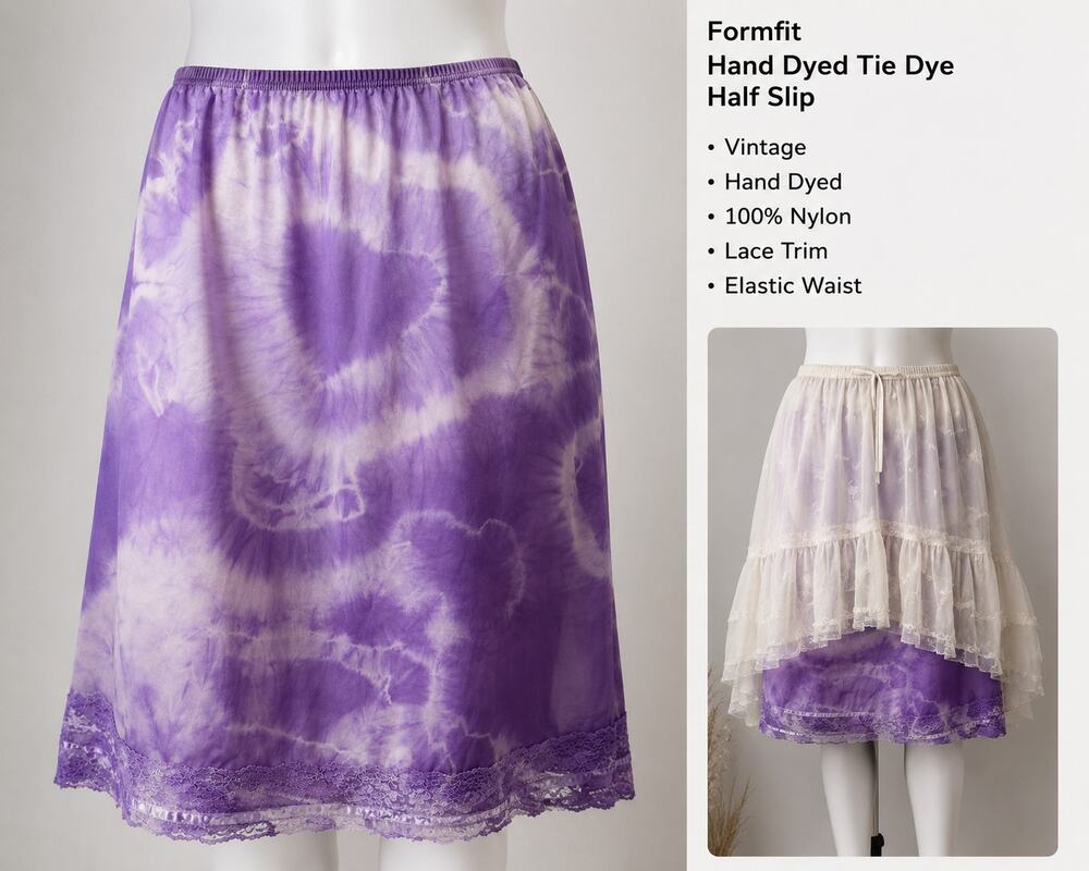 Formfit Hand Dyed Tie Dye Half Slip Skirt Lace Hem Purple Vintage M